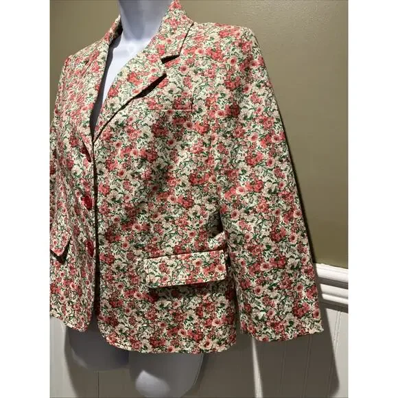 Talbots Cute Spring Floral Blazer Jacket Size 12P Red Pink Green Career - Picture 6 of 12